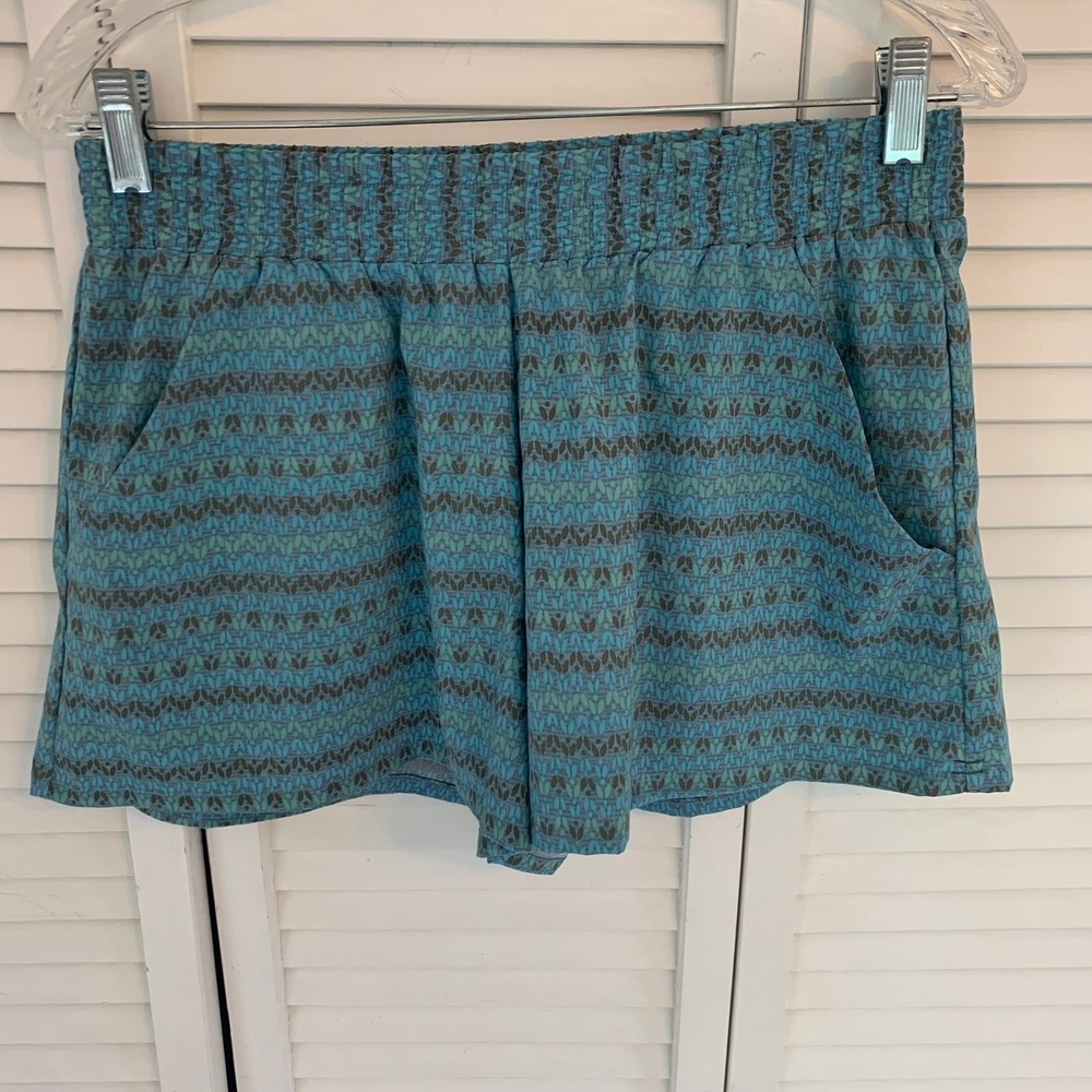 Toad&Co Sunkissed Pull On Short Blue Green Geometric Womens Small 3.5" Inseam